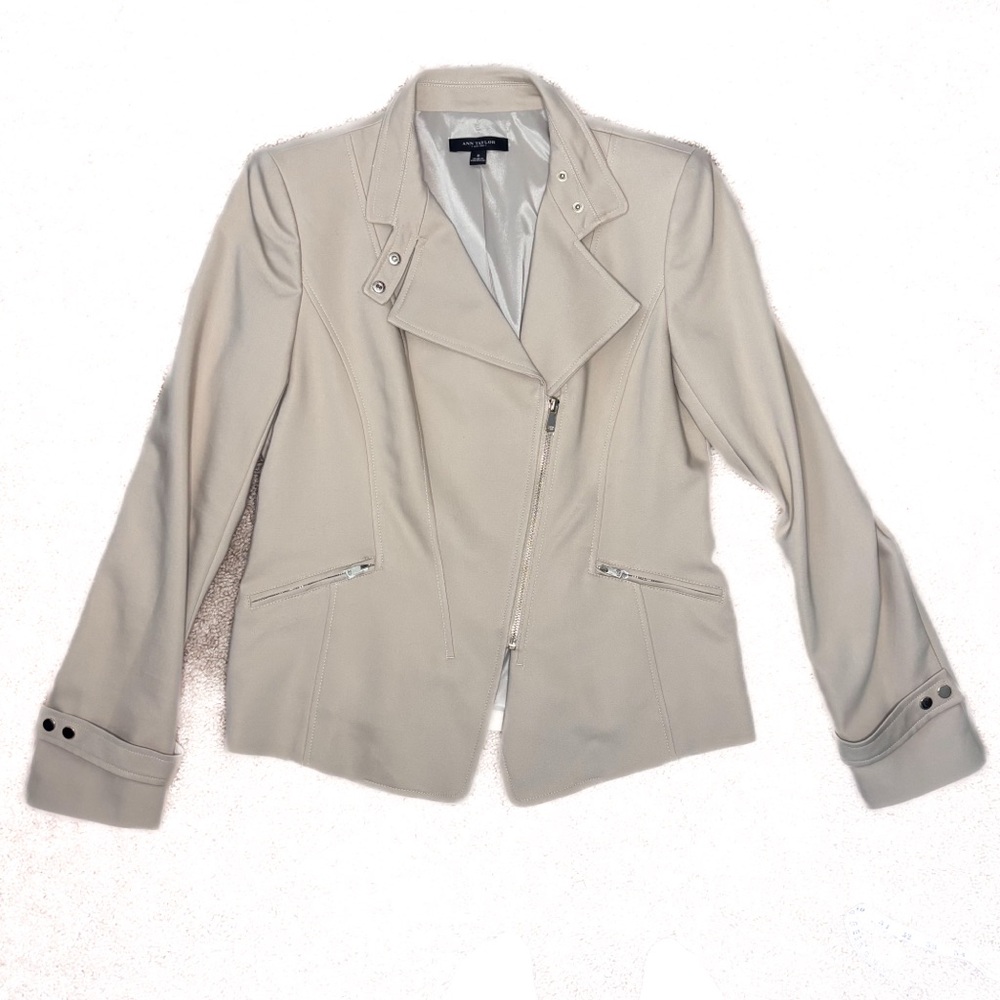 Ann Taylor Cream Blazer with Zipper Accents